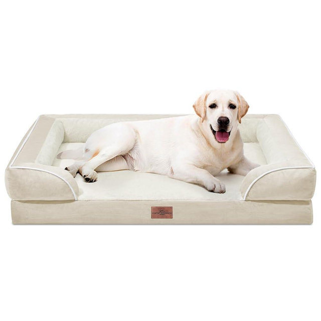 Comfort Expression Orthopedic Jumbo Dog Beds Waterproof, Extra Large Dog Beds Jumbo Breed, PV Washable Pet Sofa Couch with Removable Cover & Non-Slip Bottom(Beige)