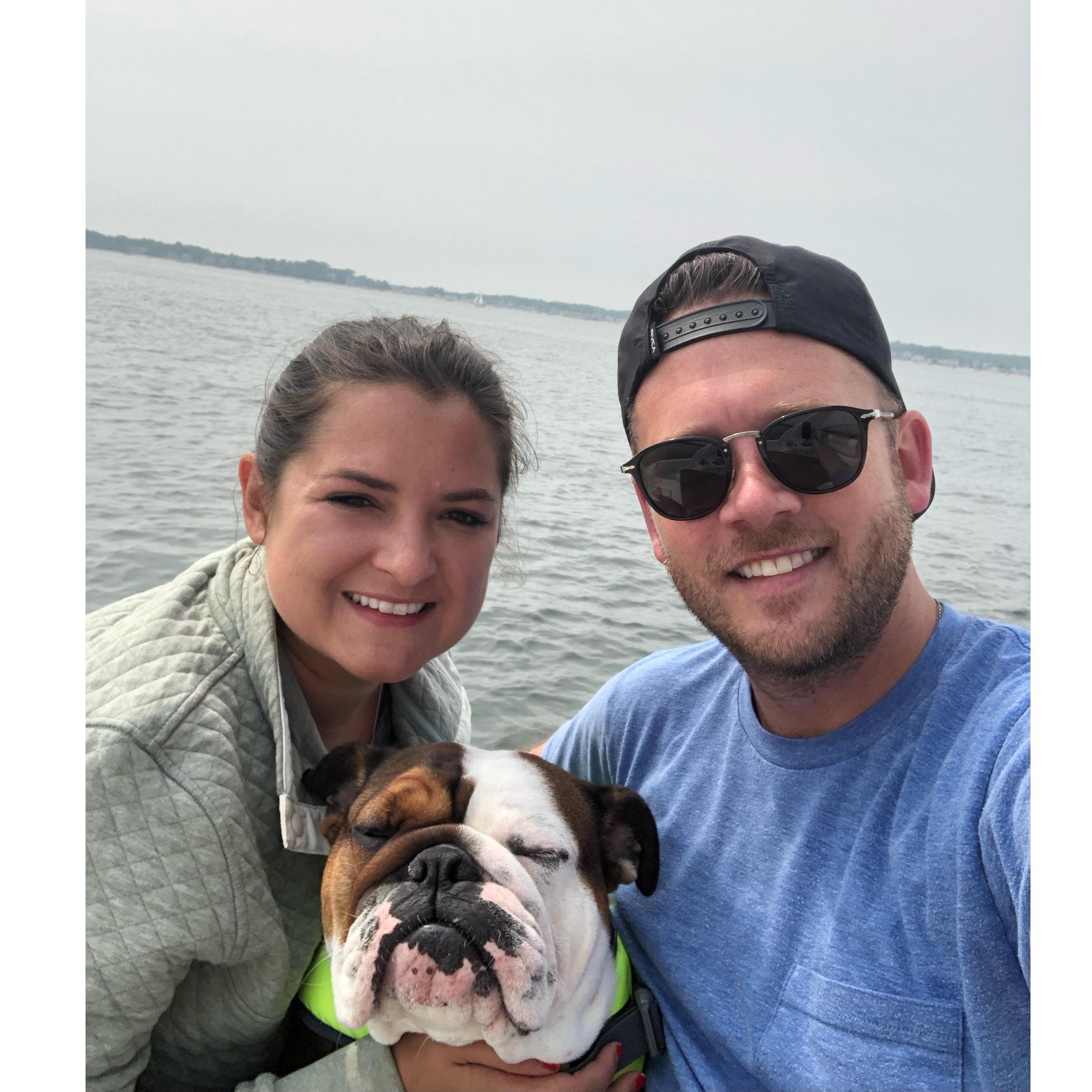Chelsea acting super chill while on a cruise on the boat in Long Island Sound off of Westbrook, CT!