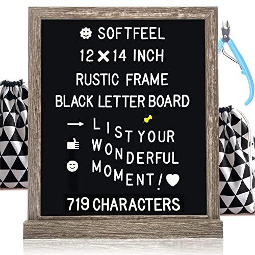Black Felt Letter Board with Letters 12"x14", Changeable Message Board with 719 White Letters, 2 Letter Bags, Nail File & Scissors, Letter Boards with Stand for Farmhouse Home Decor by Muga