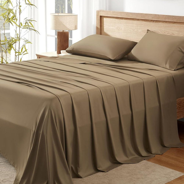 Andency Taupe King Size Sheets Set, 100% Viscose Derived from Bamboo, Cooling King Sheets, Deep Pocket Up to 16", Silky Soft Bed Sheets, Hotel Luxury Breathable Bedding Sheets & Pillowcases…