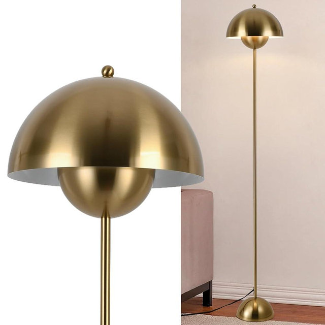 COSYLUX Modern Floor Lamp for Living Room, Industrial Tall Standing Lamp for Bedroom, Metal Shade Reflecting Light Reading Floor Lamp for Office, Nursery Room, Corner(Copperish-Gold)