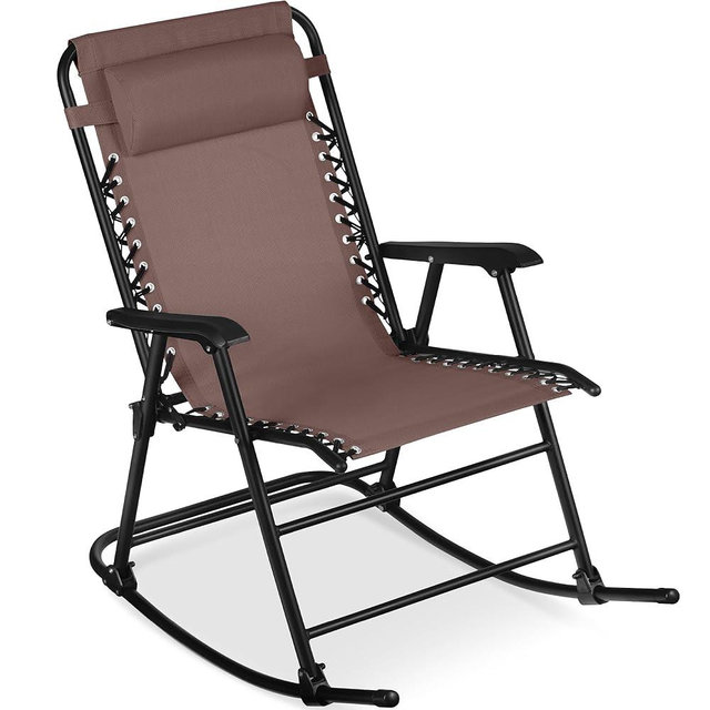 Best Choice Products Outdoor Zero Gravity Rocking Chair, Folding Reclining Patio Lounge Chair with Adjustable Pillow for Lawn, Beach, Camping - Brown