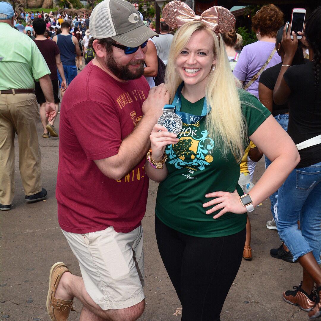 Laurel ran a 10K. Matt chEARed her to the finish line.