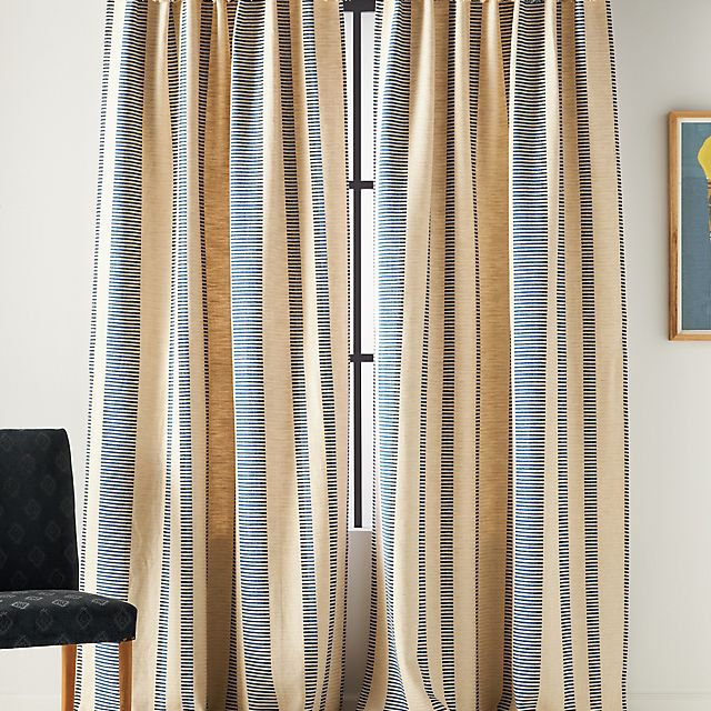 Pieced Stripe Cotton Blend Woven Curtain