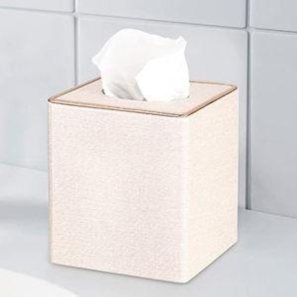 Square Linen Tissue Box Cover - Stylish Cube Tissue Box Holder with Magnetic Bottom, Decorative Tissue Box for Vanity Toilet Tank Dresser Night Stand Table Countertop Office Car, Beige