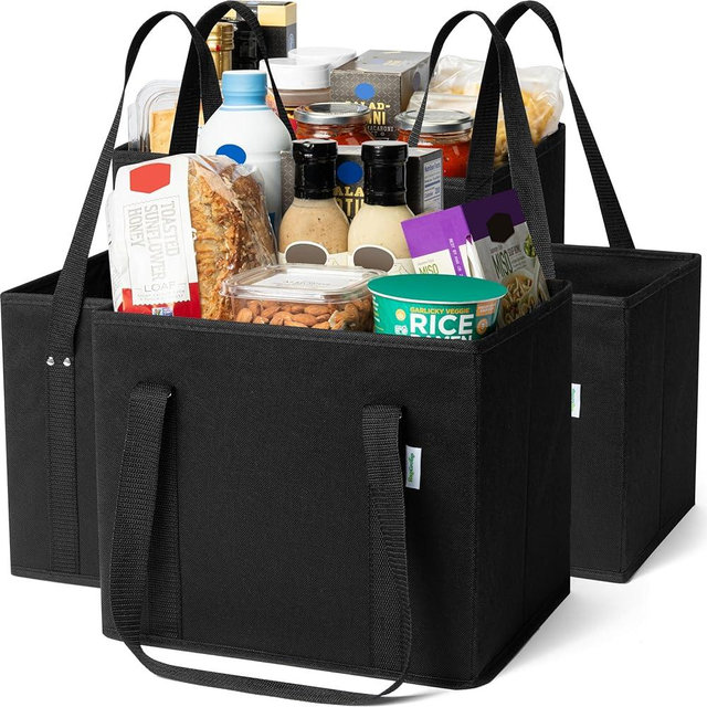 BagGroup Reusable Grocery Bags or Shopping Bags 4 pack - Folding Shopping Bags with reinforced Bottom & Handles - Durable and Foldable Large Tote Shopping Bags for Groceries