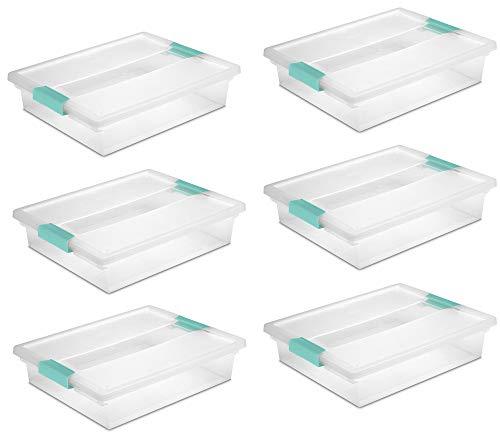 Sterilite 19638606 Large Clip Box, Clear with Blue Aquarium Latches, 6-Pack