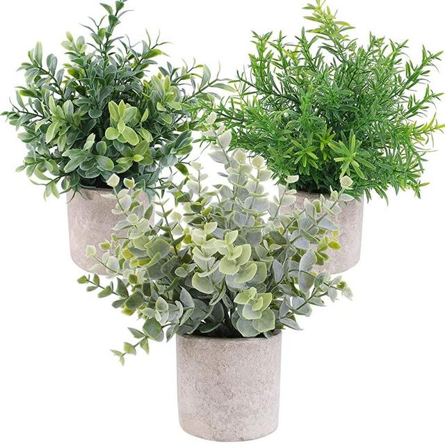OUTLEE 3 Pack Mini Artificial Potted Plants Faux Eucalyptus Plants Boxwood Rosemary Greenery in Pots Small Houseplants for Home Decor Office Desk Shower Room Decoration