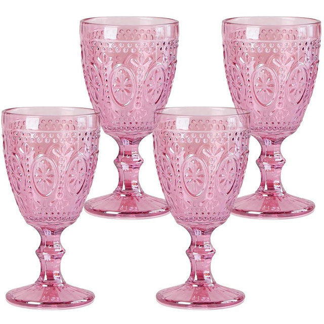 abrwyy Pink Wine Glasses set of 4, Pink Goblets, Vintage Drinking Glassware, Colored Glassware Set for Party Home Wedding Baby Shower