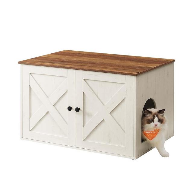 Feandrea Cat Litter Box Enclosure, Litter Box Furniture Hidden with Removable Divider, Indoor Cat House, End Table, 31.5 x 20.9 x 19.7 Inches, Honey Brown and Rustic White UPCL002P01