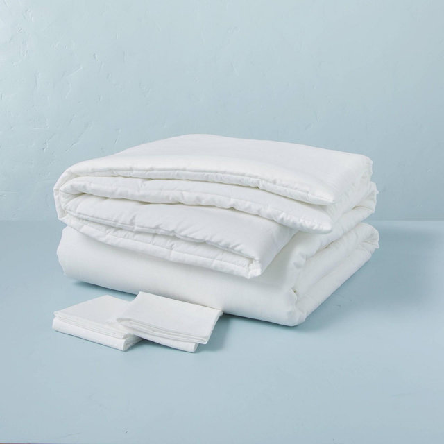 3pc Full/Queen Linen Blend Duvet Set Fresh White - Hearth & Hand™ with Magnolia