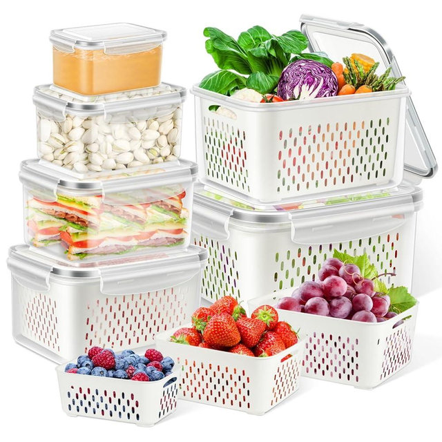 TBMax 12 Pieces Fruit Storage Containers for Fridge Organizers and Storage, 6 Pack Large Produce Saver with Airtight Lid & Colander for Berry Lettuce Salad Vegetable Storage, Refrigerator Organizer