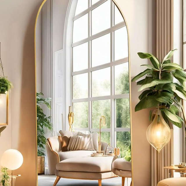 DYNWELL Arched Full Length Mirror, Floor Mirror with Stand, 71"x26" Large Mirror, Wall Mirror Full Length, Gold Floor Length Mirror, Body Floor Mirror, Wall Mounted Mirror for Bedroom, Gold