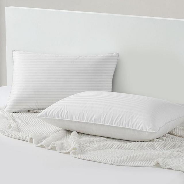 Lux Decor Cotton Pillows with Soft Polyester Filling Hypoallergenic White Bed Pillows with Grey Stripes - King