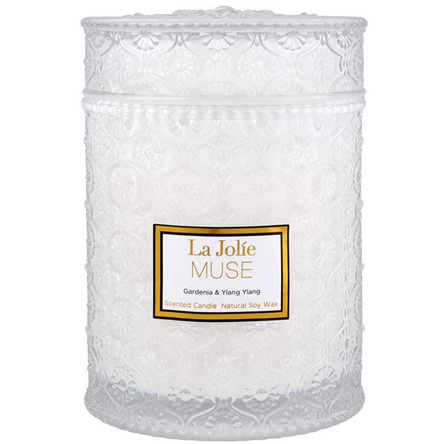 LA JOLIE MUSE Gardenia & Ylang Ylang Scented Candle, Soy Candle for Home, Large Glass Jar Candle Gift, 90 Hours Long Burning, 19.4 oz