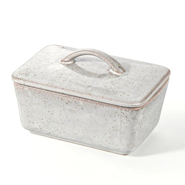 Besmeety Ceramic Butter Dish, Porcelain Butter Dish with Lid, Butter Dish, Butter Dishes for 250 g Butter, 5.7 x 3.9 x 2.5 Inches (Grey, 450 ml)
