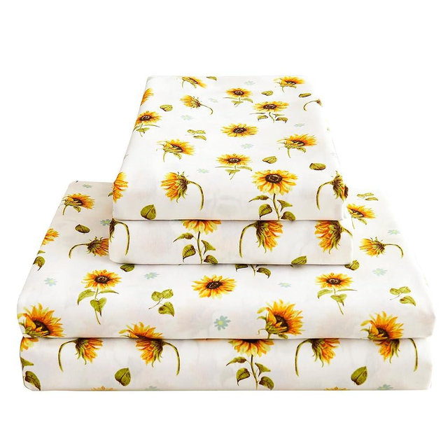softan Floral Sheet Set Queen, Sunflower Printed Bed Sheets Queen, Brushed Microfiber Fitted Sheet with 15" Deep Pocket,Yellow Flower Sheet & Pillowcase Sets