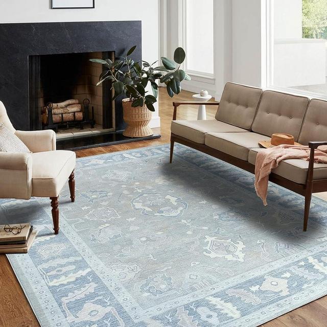 Modern Oushak Rug, Vintage Turkish Colorful Oriental Antique Inspired Area Rugs, Luxury Living Room Bedroom (Gray/Beige/Muted Blue, 5'9 x 8'9)