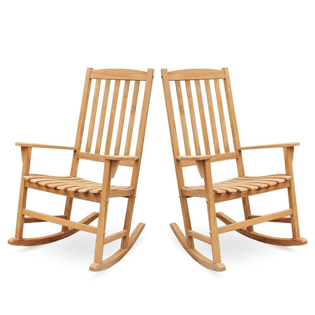 Cambridge Casual Brookside Teak Outdoor Rocking Chair Set of 2, Natural Teak
