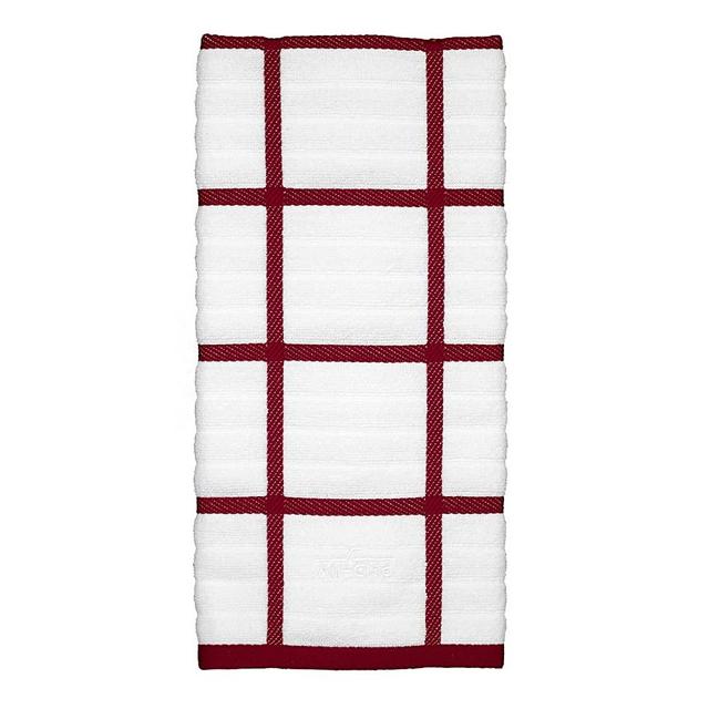 All-Clad Textiles 100-Percent Combed Terry Loop Cotton Kitchen Towel, Oversized, Highly Absorbent and Anti-Microbial, 17-inch by 30-inch, Checked, Chili Red
