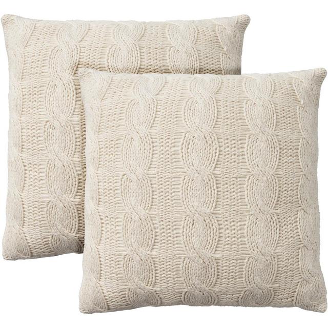 Mina Victory Life Styles Cotton Knitted 18"x18" Indoor Throw Pillows Set Of 2 White