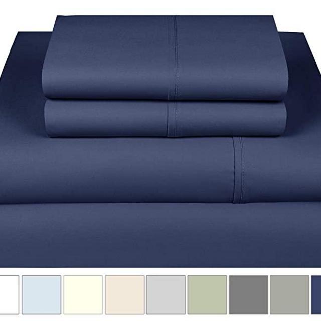 800-Thread-Count Best 100% Cotton Sheets & Pillowcases Set - 4 Piece Extra-Long Staple Combed Cotton Sateen King Size Sheets for Luxury Bedding with Deep Pocket, Folkstone Blue