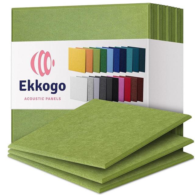 Ekkogo Acoustic Panels 12-Pack Soundproof Wall 12"X12"X0.4" - High Density Sound Dampening [Gin Green Square]