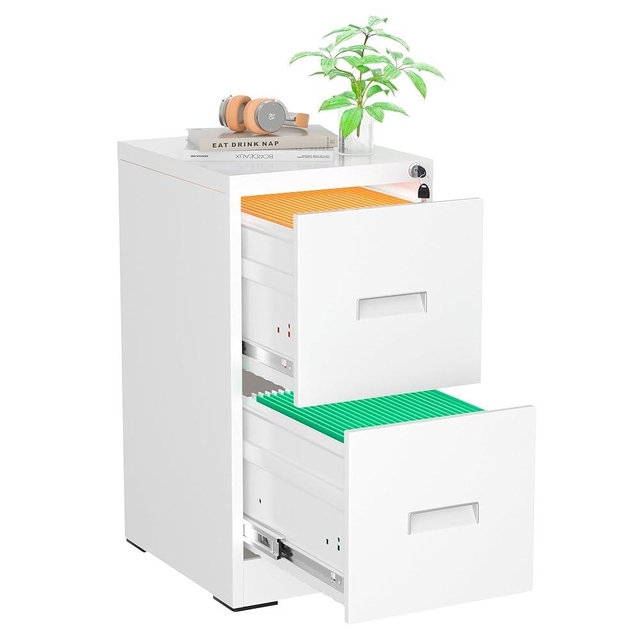 Greenvelly Metal 2 Drawer File Cabinet, Vertical File Cabinet with Lock, Locking Filing Cabinets for Home Office, Letter/Legal/A4/F4 Size/Anti-Tip (White)