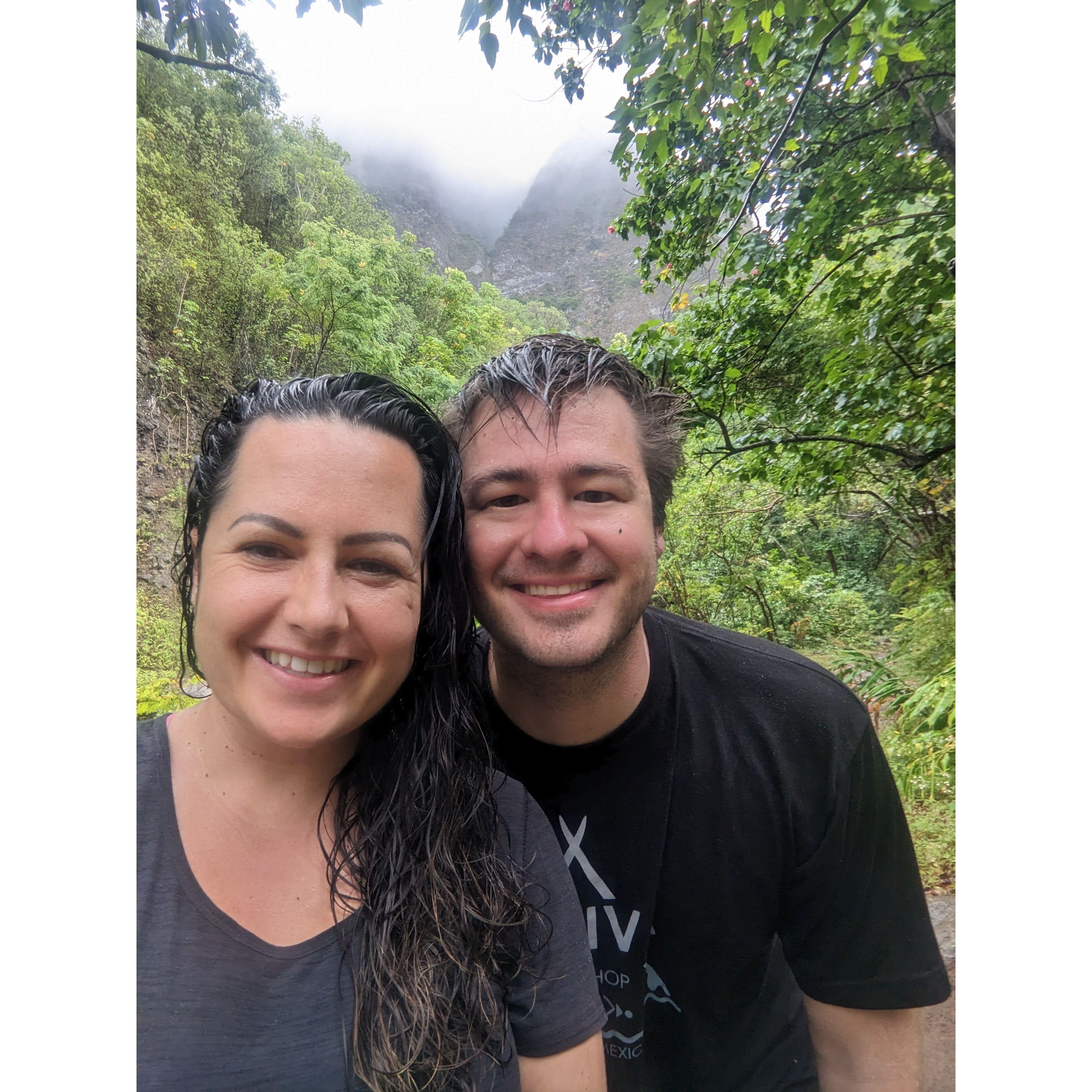Getting rained on at Ioa Valley in Maui!