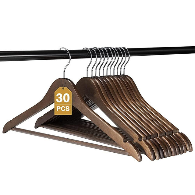 HOUSE DAY Wooden Suit Hanger Wooden Clothes Hanger Smooth Finish Solid Wooden Coat Hanger High-Grade Wooden Hangers for Clothes Suit, Dress, Camisole, Jacket, Pants 30 Pack Walnut