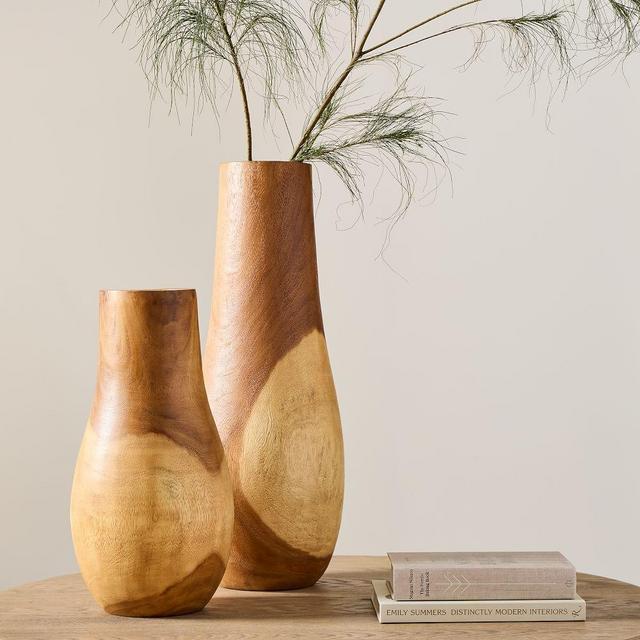 Pure Wood Floor Vases, Set of 2