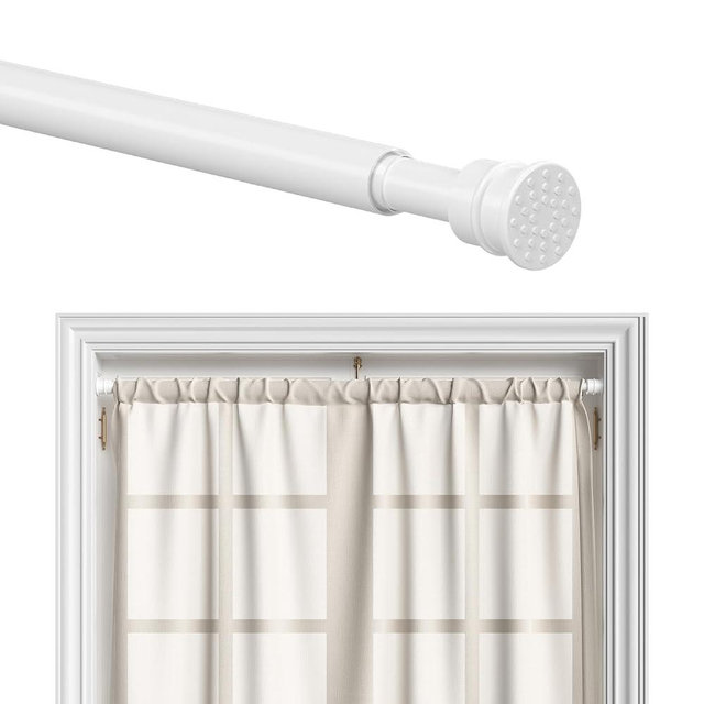 AIZESI Curtain Rods No Drilling for Windows 28 to 48 Inches,1/2 Inch Diameter No Drill Curtains Rod Renter Friendly Drapery Rod, Curtain Rods for Windows No Drilling, White 1Pack