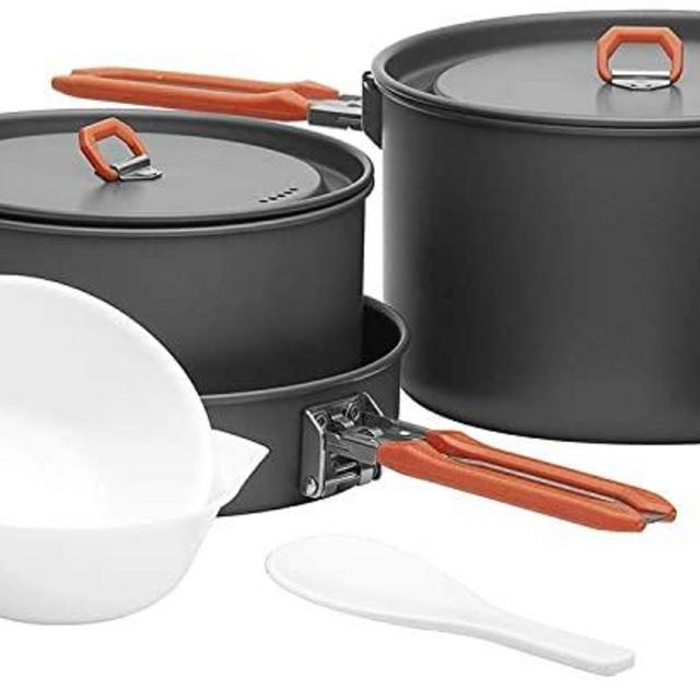 Fire-Maple Camping Cookware Set with Pot, Kettle, Pan for 4 People Feast4, Easy to Clean Hard Anodized Aluminum, 8 Piece Pot and Mess Kit, Essential Pots and Pans Set, Camping Gear and Accessories