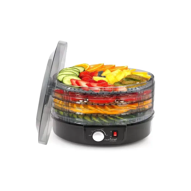 NutriChef Electric Countertop Food Dehydrator - Multi-Tier Food Preserver with 5 Stackable Trays - PKFD14BK