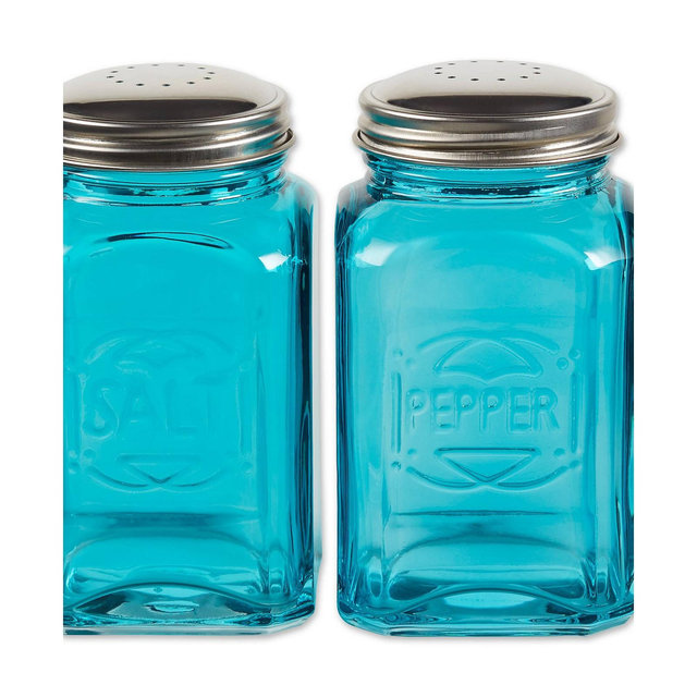 RSVP International Retro Glass Turquoise 2 Piece 8 Ounce Retro Style Salt Pepper Set