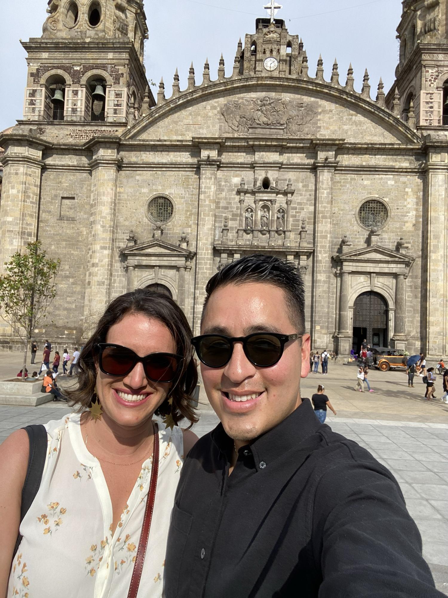 Admiring the cathedral architecture in Guadalajara, Mexico.