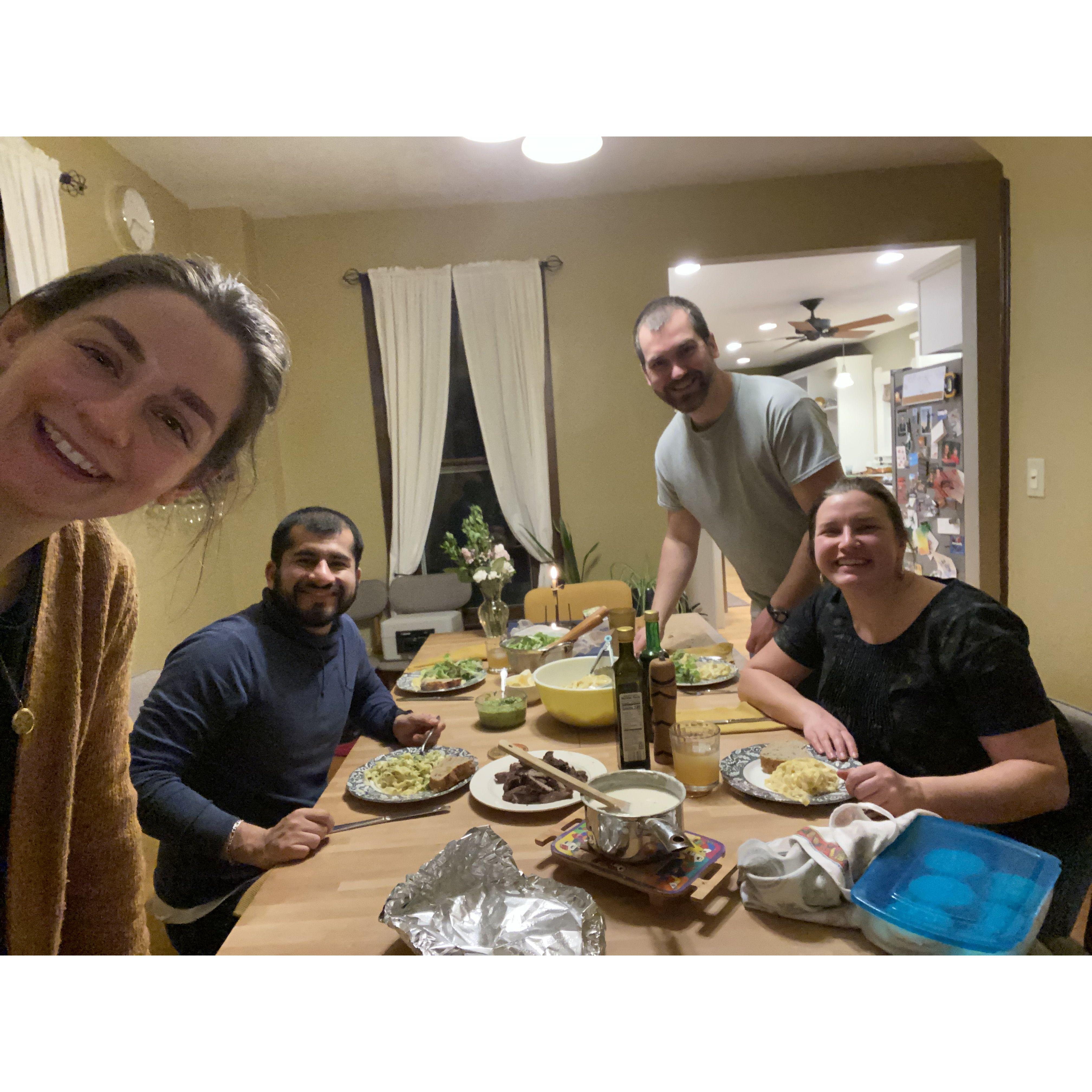 trying out our new pasta maker with friends - February 2024.