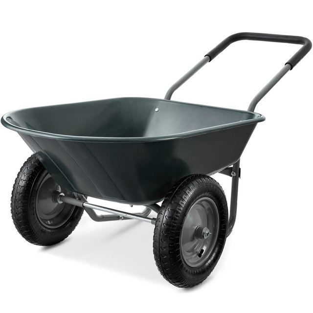 Best Choice Products Dual-Wheel Home Wheelbarrow Yard Garden Cart for Lawn, Construction - Dark Gray