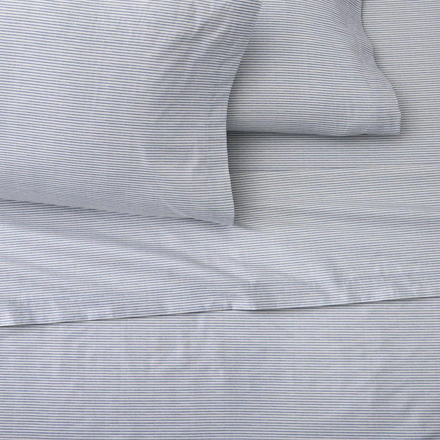 Printed Pinstripe Sheet Sets, King, Marina Blue