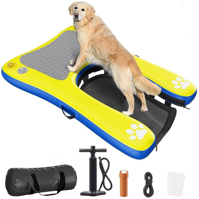 Inflatable Dog Pool Ramp Floats for Large Dogs Up to 240 lbs, 60"x 40" Dog Water Boat Ramp Ladder with Non Slip Step | Heavy Duty Pup Plank Dogs Dock for Inground Above Ground Pool, Lake, River
