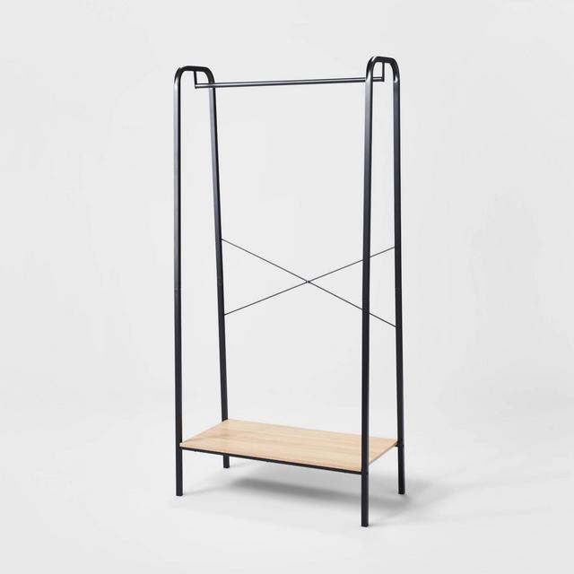 Single Shelf Garment Rack Black Metal with Natural Wood - Brightroom™