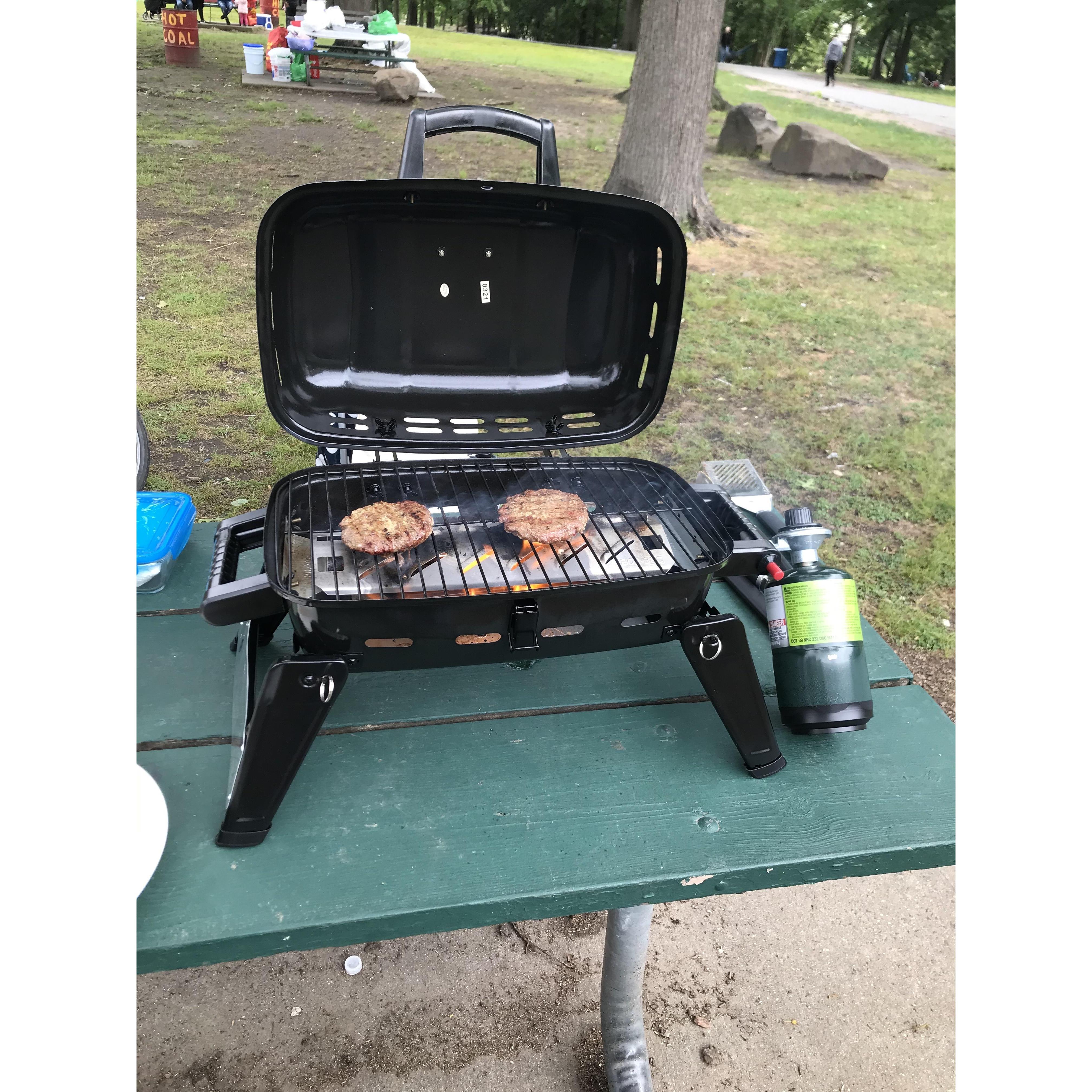 First time Sebastián ever grilled! It was a success but the propane tank was another story.