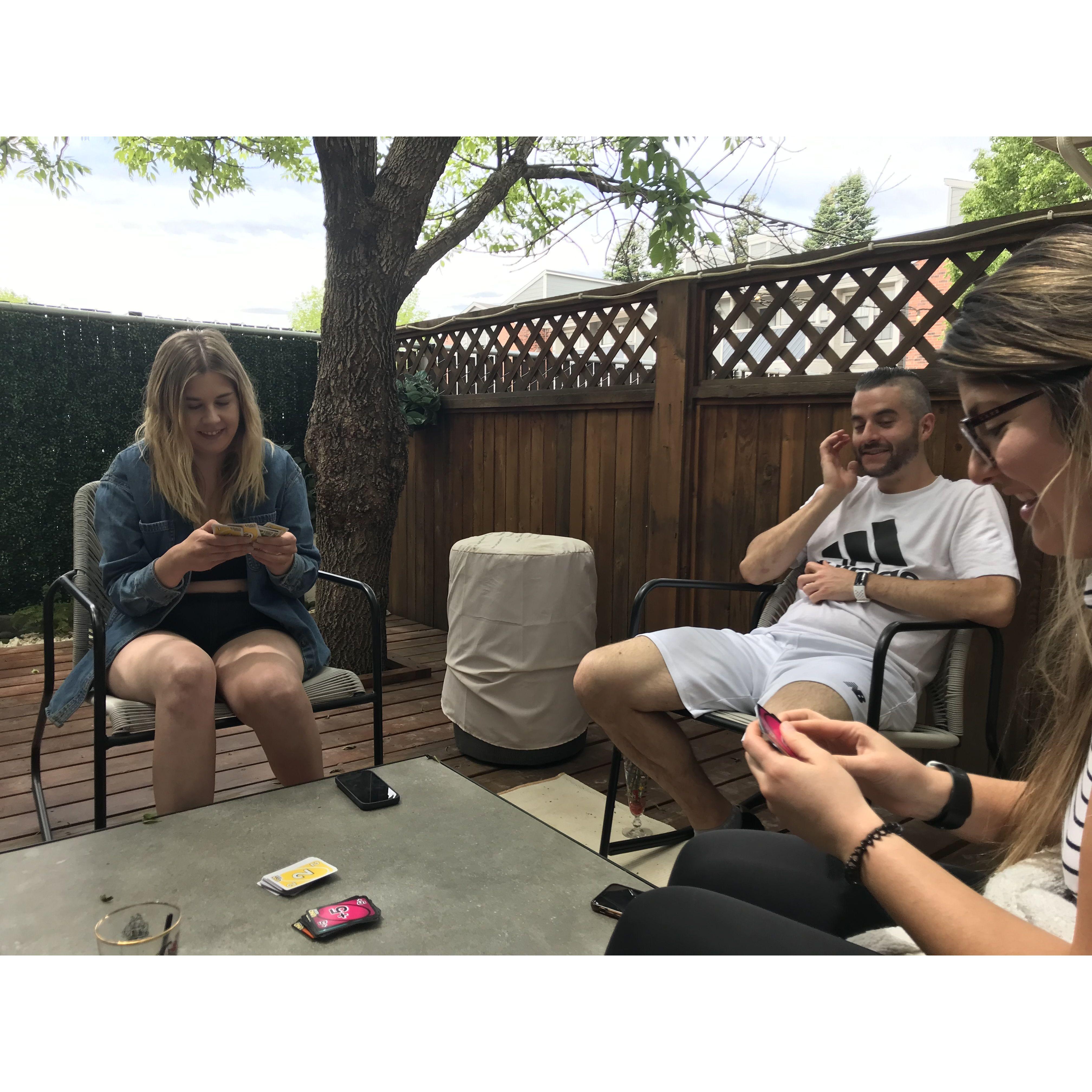 Bit of Uno Flip at the Fairy God-Friend's house (pre-dating days).
