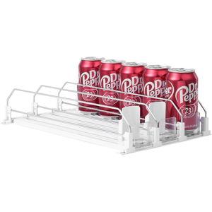 Drink Organizer for Fridge-White Automatic Pusher Glide,12oz 16oz 20oz-Soda Dispenser for Fridge-Holds up to 15 Cans