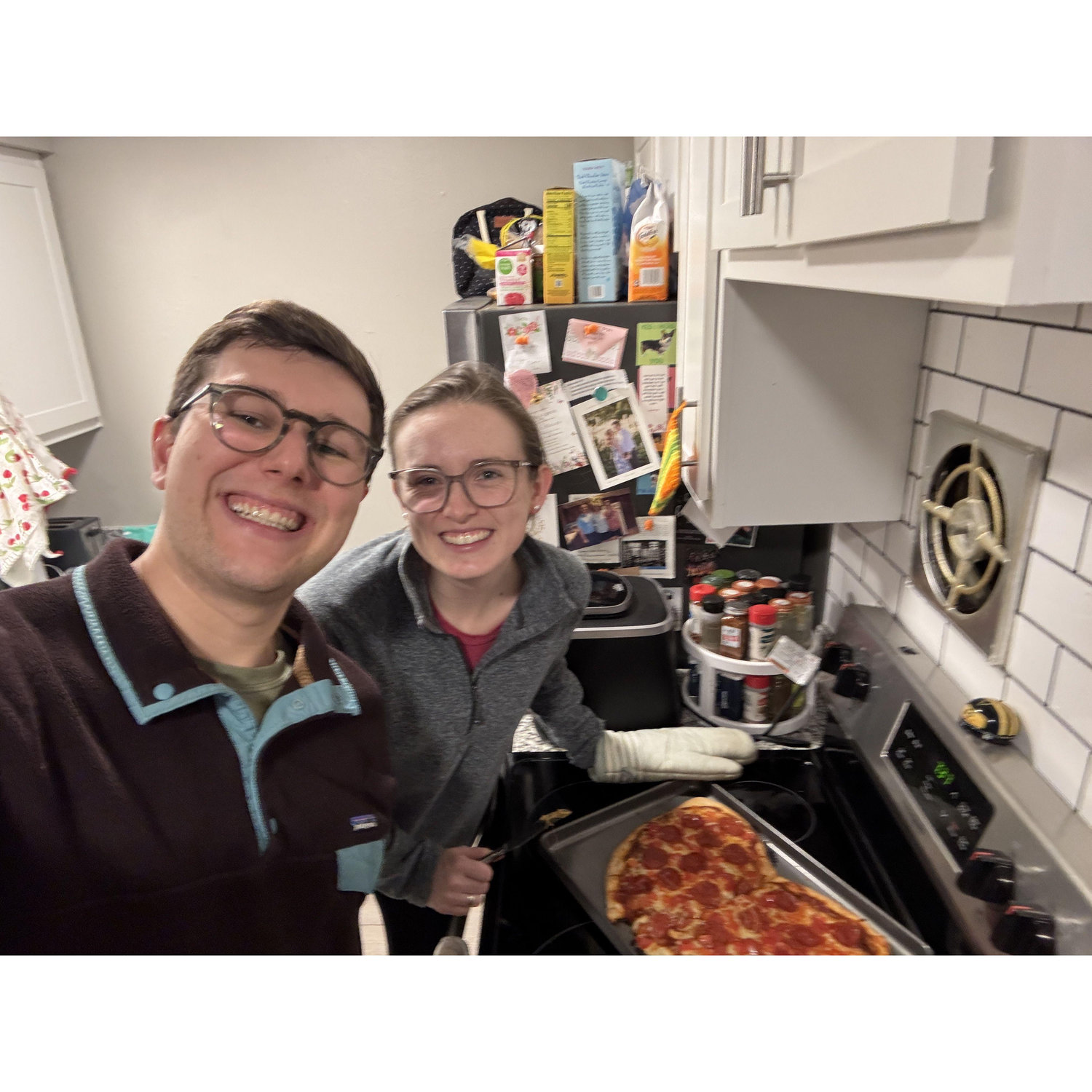 Making a heart shaped pizza, a Valentine's Day tradition.