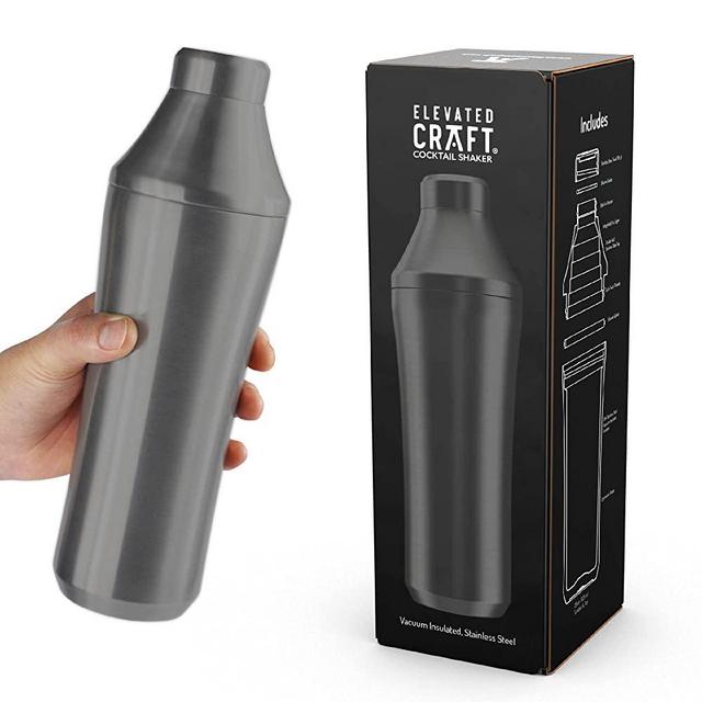 Elevated Craft Hybrid Cocktail Shaker - Premium Vacuum Insulated Stainless Steel Gunmetal Cocktail Shaker - Innovative Measuring System - Martini Shaker for the Home Bartender - 28oz Total Volume