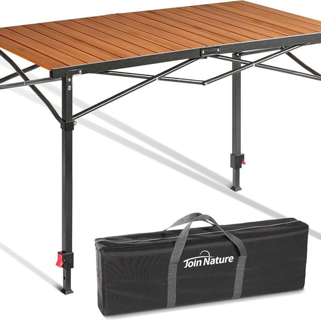 Join Nature Portable Outdoor Adjustable Height Camping Table, Large for 2-6 Person, Foldable Roll-up Aluminum Camp Table with Carry Bag for Picnic, Camp, Sturdy, Stable, Loads 220 Lbs