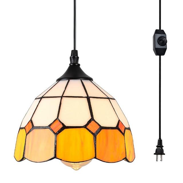 Stepeak Tiffany Hanging Pendant Light - Dimmable Mini Plug in Light Fixture, Perfect Vintage Swag Ceiling Lamp for Dining Room, Bedroom or Porch,16.4 Ft Hanging Cord, 7.9" Width