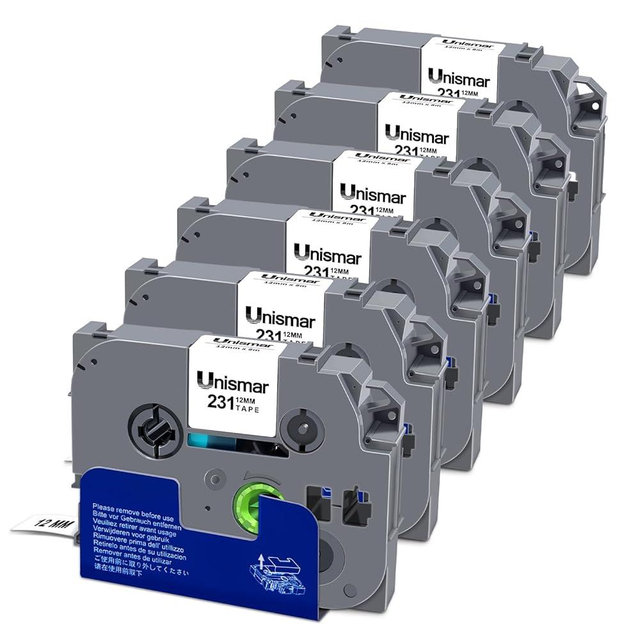 Unismar 6-Pack Compatible for Brother Black on White 12mm Label Tape Replacement for Ptouch PTD200 PTD202 PTD210 PTD600 PTD400 PTH100 PTH110 PT1280 Label Printer 26.2Ft(8m)