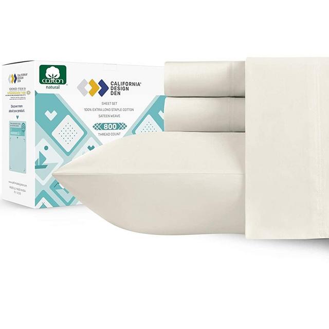 Authentic Soft 800 Thread Count, 100% Cotton Queen Sheet Set, Superior to Egyptian Cotton, Cotton Sheets for Queen Size Bed, 4 Piece Set, Deep Pocket Bottom Sheet (Ivory)